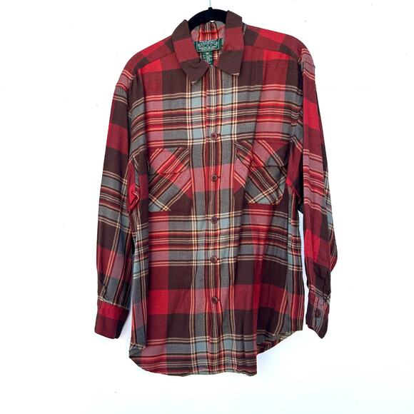 Vintage Ralph Lauren Country Red Flannel Button Down Shirt Wool Plaid Medium - Picture 2 of 5